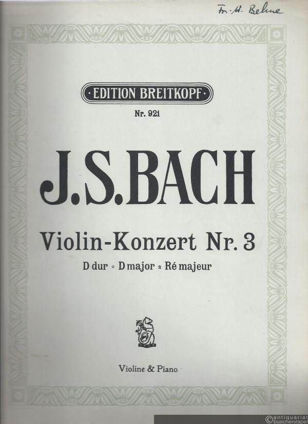  - Violin-Konzert Nr. 3 D dur - D major - Re majeur (= Edition Breitkopf, Nr. 921). Violine u. Piano.
