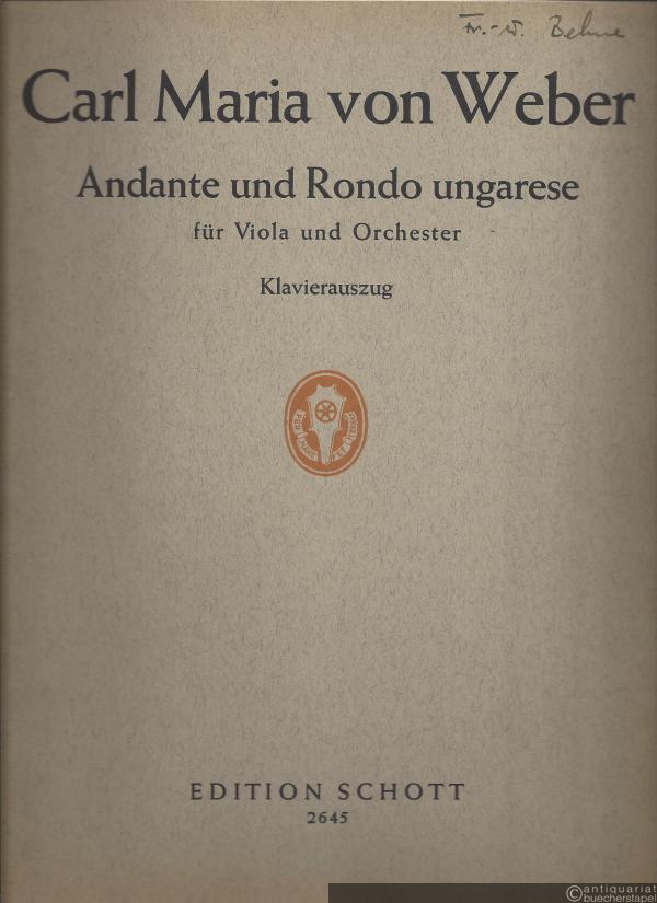  - Andante und Rondo ungarese für Viola und Orchester (= Edition Schott, Nr. 2645). Klavierauszug u. Stimme.