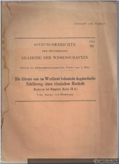  - Die älteste uns im Wortlaut bekannte dogmatische Erklärung eines römischen Bischofs (Zephyrin bei Hippolyt, Refut. IX 11). Sonderabdruck.
