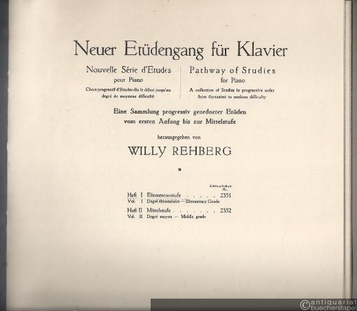  - Neuer Etüdengang für Klavier. Eine Sammlung progressiv geordneter Etüden vom ersten Anfang bis zur Mittelstufe (= Edition Schott, No. 2351 u. 2352). 2 Hefte.