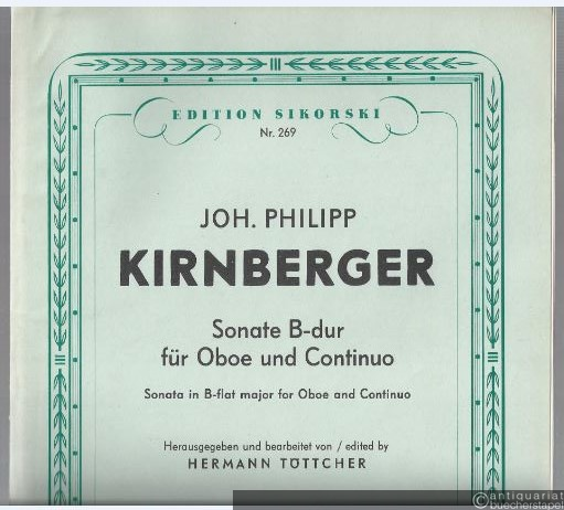  - Sonate B-Dur für Oboe und Continuo / Sonata in B-flat major for Oboe and Continuo (= Edition Sikorski, Nr. 269).