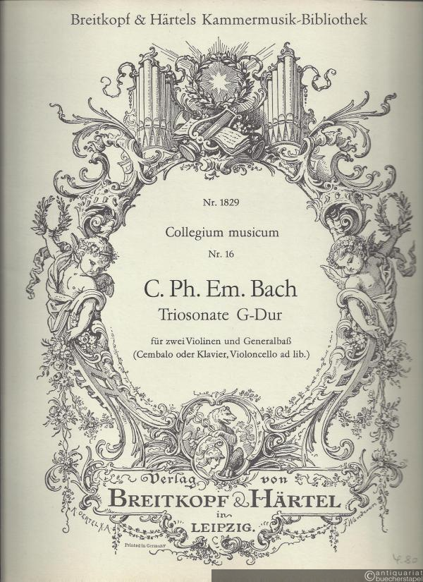  - Triosonate G-Dur für zwei Violinen und Generalbaß (Cembalo oder Klavier, Violoncello ad lib.) (= Collegium musicum, Nr. 16) (= Breitkopf & Härtels Kammermusik-Bibliothek, Nr. 1829).