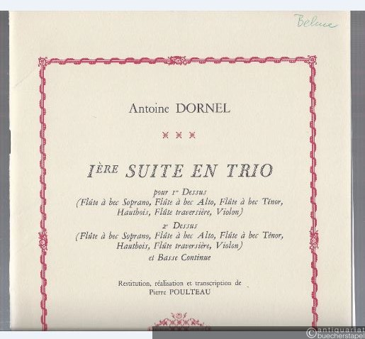  - Iere Suite en Trio pour 1er Dessus, 2e Dessus et Basse Continue (= Editions Musicales). Partitur und Stimmen.