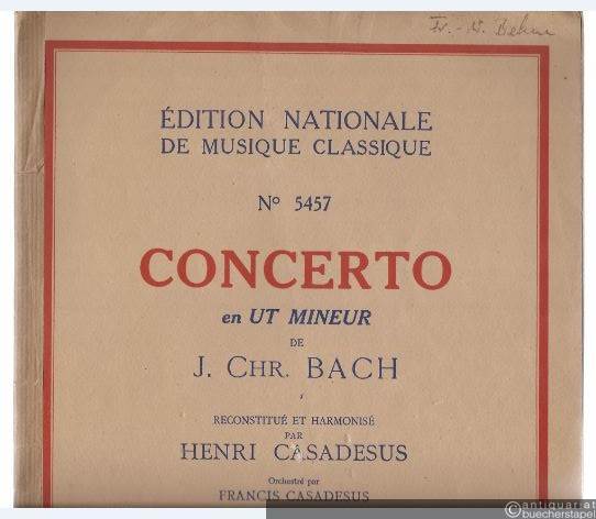  - Concerto en Ut Mineur de J. Chr. Bach (= Edition Nationale de Musique Classique, No. 5457). Version pour Alto.
