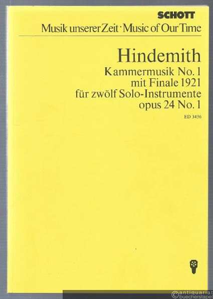  - Kammermusik No. 1 mit Finale 1921 für zwölf Solo-Instrumente opus 24 No. 1 (= Edition Schott, Nr. 3436). Studienpartitur.