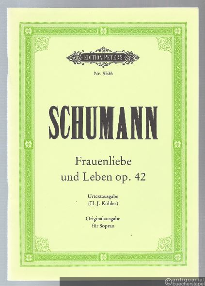  - Frauenliebe und Leben nach Gedichten von Adelbert von Chamisso für Singstimme und Klavier op. 42 (= Edition Peters, Nr. 9536). Originalausgabe für Sopran.