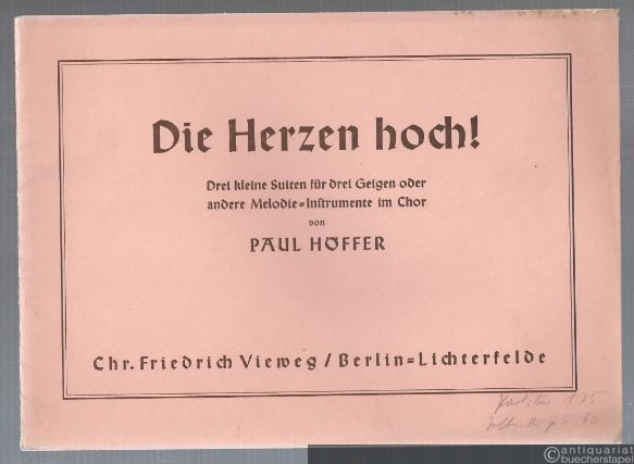  - Die Herzen hoch! Drei kleine Suiten für drei Geigen oder andere Melodie-Instrumente im Chor.