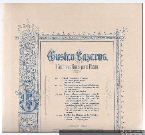  - Quinze Etudes melodiques pour le developpement et l´egalite des deux mains ainsi que pour le sentiment rhythmique. Op. 139, cah. 1 + 2.