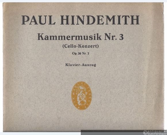  - Kammermusik Nr. 3 (Cello-Konzert) für obligates Violoncell und 10 Solo-Instrumente, Op. 36 Nr. 2 (= Edition Schott, Nr. 1987). Klavierauszug.