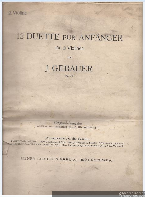  - 12 Duette für Anfänger für 2 Violinen, op. 10 (= Collection Litolff, Nr. 524). 2. Violine.
