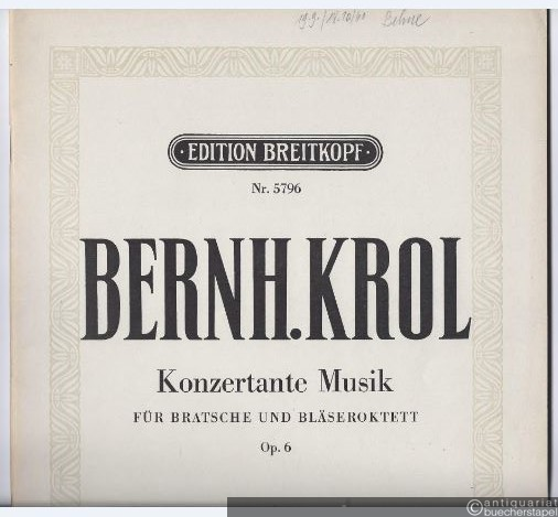  - Konzertante Musik für Bratsche und Bläseroktett op. 6 (= Edition Breitkopf, Nr. 5796). Ausgabe für Bratsche und Klavier.