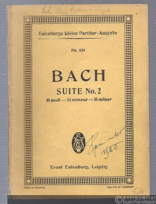  - Suite No. 2 h-Moll für Flöte, 2 Violinen, Viola und Continuo (= Eulenburgs kleine Partitur-Ausgabe, No. 821).
