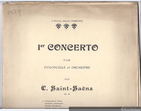  - 1er Concerto pour Violoncelle et Orchestre par C. Saint-Saens Op. 33. Violoncelle et Piano.