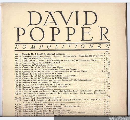  - Popper-Album. Auswahl von Werken für Violoncell und Klavier (Op. 24, 38, 65 No. 1, 67 No. 1, 2).
