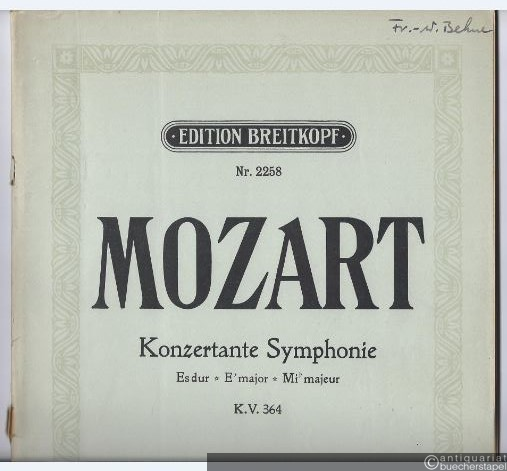  - Konzertante Symphonie Es-Dur (KV 364) Violine und Viola mit Pianoforte (= Edition Breitkopf, Nr. 2258).