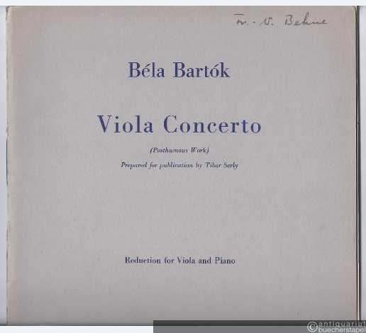  - Concerto for Viola and Orchestra Op. posth. Reduction for Viola and Piano.