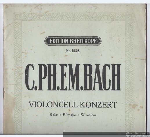  - Violoncell-Konzert [Konzert B-Dur für Violoncell und Orchester]. Wotquenne-Katalog Nr. 171 (= Edition Breitkopf, Nr. 5628). Ausgabe für Viola da Gamba und Piano.
