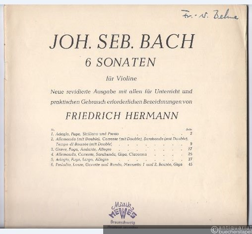 - 6 Sonaten für Violine (= Edition Breitkopf, Nr. 1376).