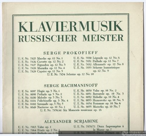  - Klavierwerke / Compositions pour piano. Deux Poemes op. 71 [No. 1] (= Klaviermusik russischer Meister. Universal-Edition Nr. 7882).