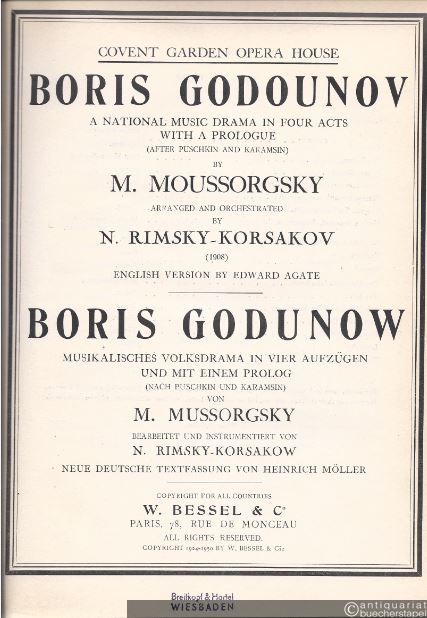  - Boris Godounov. A National Music Drama in four Acts with a Prologue / Musikalisches Volksdrama in vier Aufzügen und mit einem Prolog. Klavierauszug.