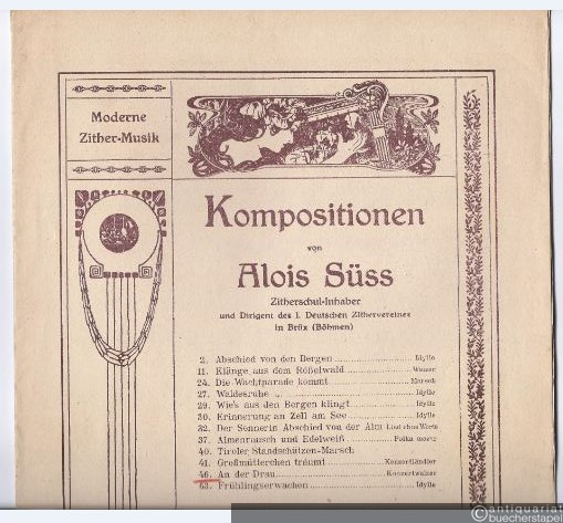  - An der Drau. Konzertwalzer für 2 Zithern, Op. 74 (= Kompositionen von Alois Süss, Zitherschul-Inhaber und Dirigent des 1. Deutschen Zithervereines in Brüx (Böhmen), No. 46).