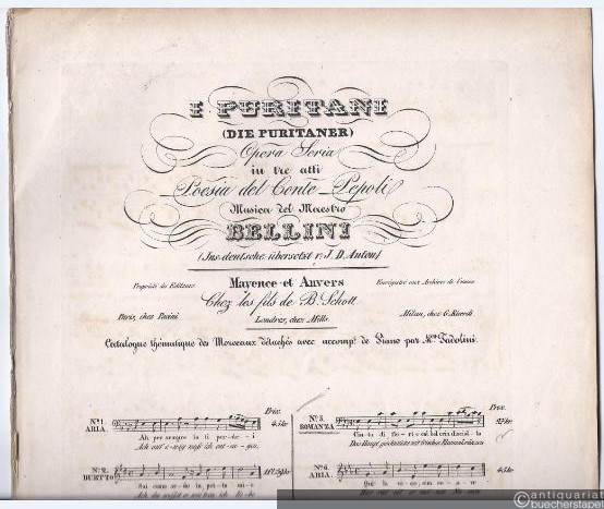 - I Puritani (Die Puritaner). Opera Seria in tre atti, No. 5: Romanza "Cinta di fiori e col bel crin disciolto" / "Das Haupt geschmückt mit frischen Blumenkränzen".