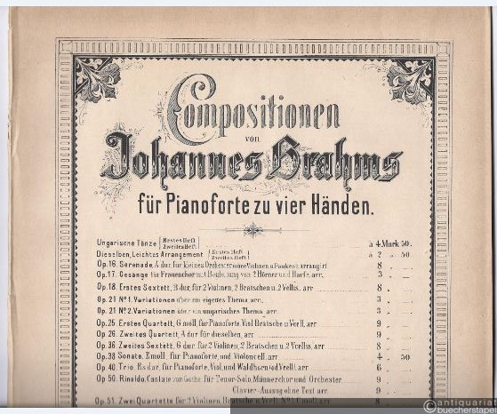  - Ungarische Tänze, Heft I u. II (Nr. 1-5, 6-10) (= Compositionen von Johannes Brahms für Pianoforte zu vier Händen).
