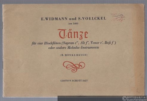  - Tänze für vier Blockflöten (Sopran c'', Alt f', Tenor c', Baß f') oder andere Melodie-Instrumente (= Edition Schott, Nr. 2657). Spielpartitur.