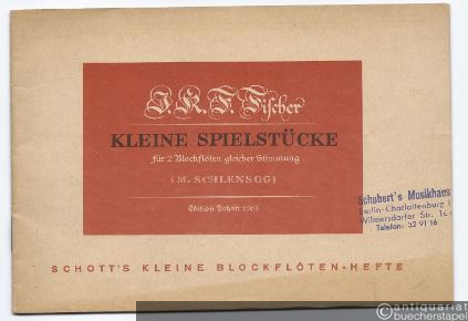  - Kleine Spielstücke für 2 Blockflöten gleicher Stimmung oder andere Melodie-Instrumente (= Schott's kleine Blockflötenhefte 5. Edition Schott, Nr. 2705).
