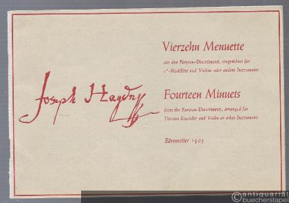  - Vierzehn Menuette aus den Baryton-Divertimenti, eingerichtet für c''-Blockflöte und Violine oder andere Instrumente (= Bärenreiter-Ausgabe 1503).