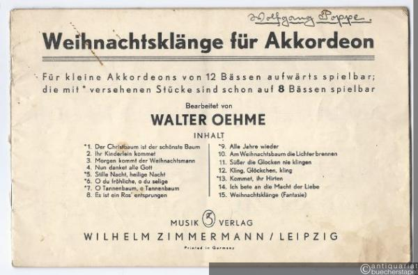  - Weihnachtsklänge für Akkordeon. Für kleine Akkordeons von 12 Bässen aufwärts spielbar; die mit * versehenen Stücke sind schon auf 8 Bässen spielbar.