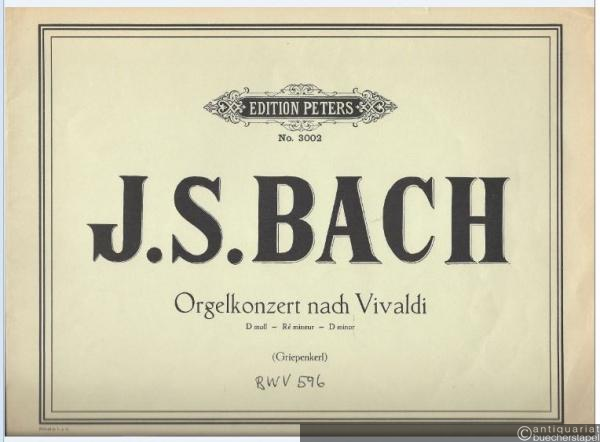 - Konzert für die Orgel mit zwei Manualen von J. S. Bach [nach Op. 3 Nr. 11 von Antonio Vivaldi, BWV 596] (= Edition Peters Nr. 3002).