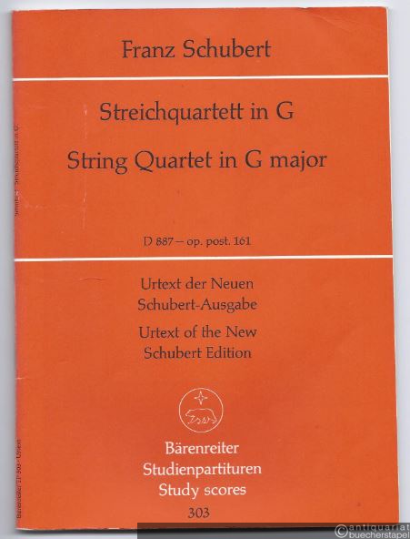  - Streichquartett G-Dur. D 887 - op. posth. 161. Partitur. Urtext der Schubert-Ausgabe (= Bärenreiter Studienpartituren 303).