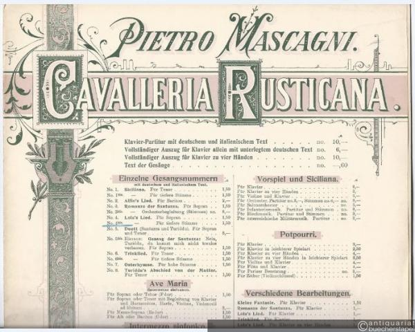  - Lola's Lied / Stornella di Lola: "O süsse Lilie" aus Cavalleria Rusticana (Sicilianische Bauernehre) (= P. Mascagni, Cavalleria Rusticana, Einzelne Gesangsnummer, No. 4bis). Für tiefere Stimme.