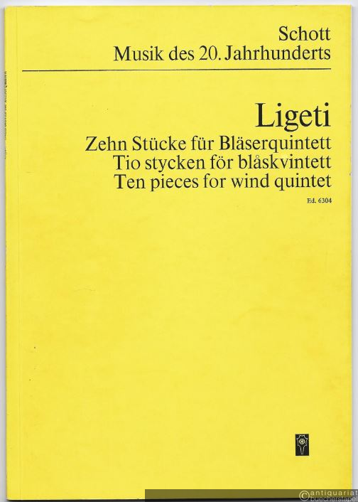  - Zehn Stücke für Bläserquintett (1968) / Tio stycken för blaskvintett / Ten pieces for wind quintet (= Edition Schott, Musik des 20. Jahrhunderts, Nr. 6304). Studien-Partitur.