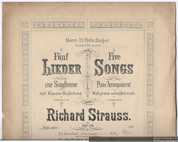 - Leises Lied (Silent Longing), Op. 39 No. 1 (= Fünf Lieder für eine Singstimme mit Klavier-Begleitung, No. 1). Hoch.
