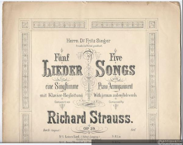  - Befreit (Death the Releaser), Op. 39 No. 4 (= Fünf Lieder für eine Singstimme mit Klavier-Begleitung, No. 4). Hoch.
