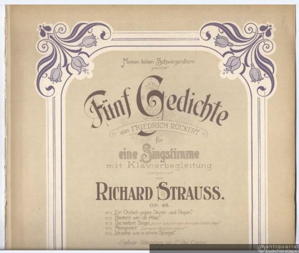 - Ein Obdach gegen Sturm und Regen, Op. 46 No. 1 (= Fünf Gedichte von Friedrich Rückert für eine Singstimme mit Klavierbegleitung). Tief.