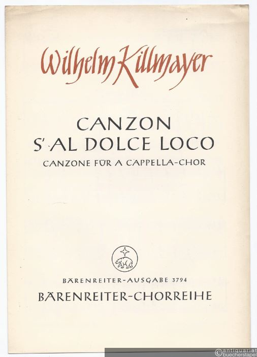 - Canzon s'al dolce loco (1950). Canzone für a cappella-Chor. Bärenreiter-Chorreihe (= Bärenreiter-Ausgabe 3794).