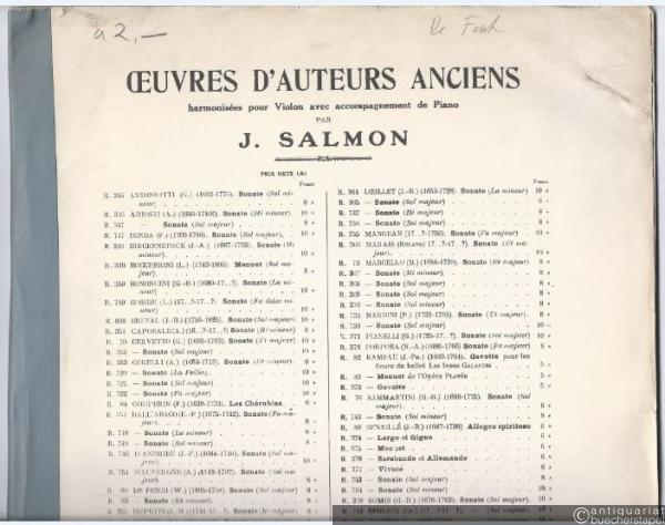  - Sonate (sol majeur) de Fesch (1695-1758) (= Oeuvres d'auteurs anciens harmonisées pour Violon avec accompagnement de Piano par J. Salmon, R. 60).