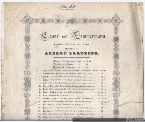  - No. XIV. Lied des Czaar (= Czaar und Zimmermann. Komische Oper in drei Akten. Musik von Albert Lortzing, No. 14). Singstimme und Pianoforte.