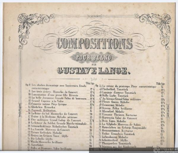  - Farewell Méditation composée par Gustav Lange Op. 15 (= Compositions pour Piano par Gustav Lange).