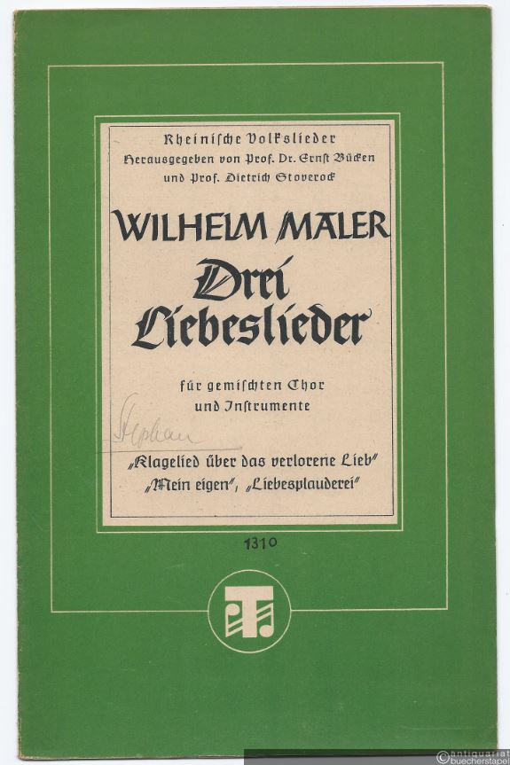  - Drei Liebeslieder für gemischten Chor und Instrumente (= Rheinische Volkslieder, Tonger Nr. 1310).