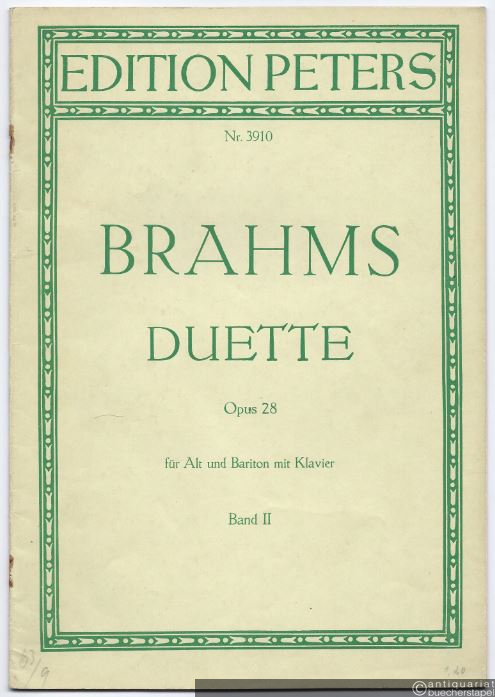  - Duette für zwei Singstimmen (Alt und Bariton) mit Klavier, Op. 28. Band II (= Edition Peters, Nr. 3910). Partitur.