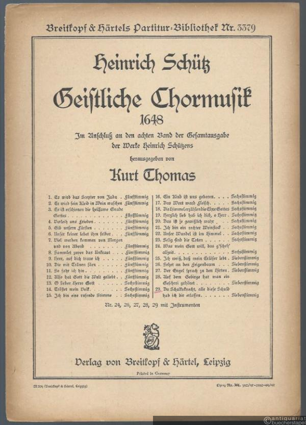  - Du Schalksknecht (= Heinrich Schütz, Geistliche Chormusik 1648, Nr. 29. Breitkopf & Härtels Partitur-Bibliothek, Nr. 3379). Siebenstimmig.