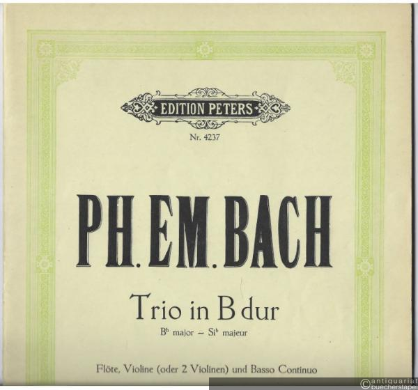  - Trio in B-Dur für Flöte und Violine (od. 2 Violinen) und Basso continuo (Klavier, mit Violoncello ad libitum) (= Edition Peters Nr. 4237).