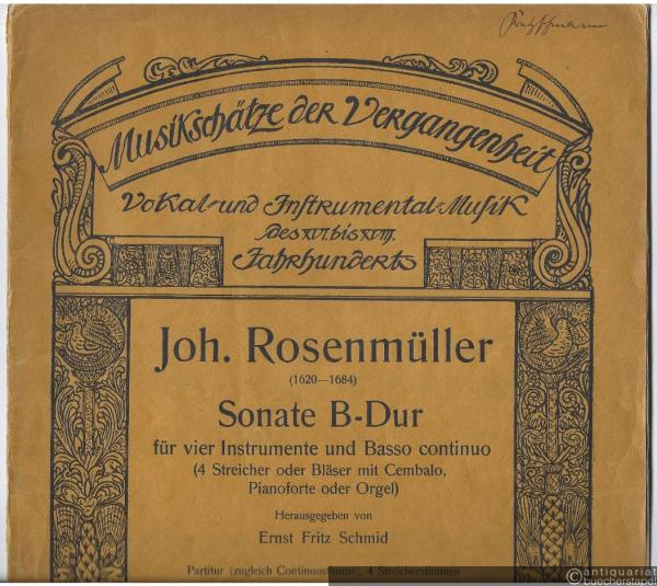  - Sonate B-Dur für vier Instrumente und Basso continuo (4 Streicher oder Bläser mit Cembalo, Pianoforte oder Orgel). Partitur (zugleich Continuostimme), 4 Streicherstimmen.