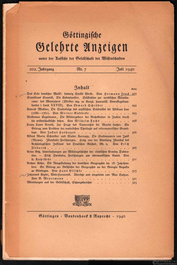  - Göttingische Gelehrte Anzeigen. 202. Jahrgang, Nr. 7 (Juli 1940).