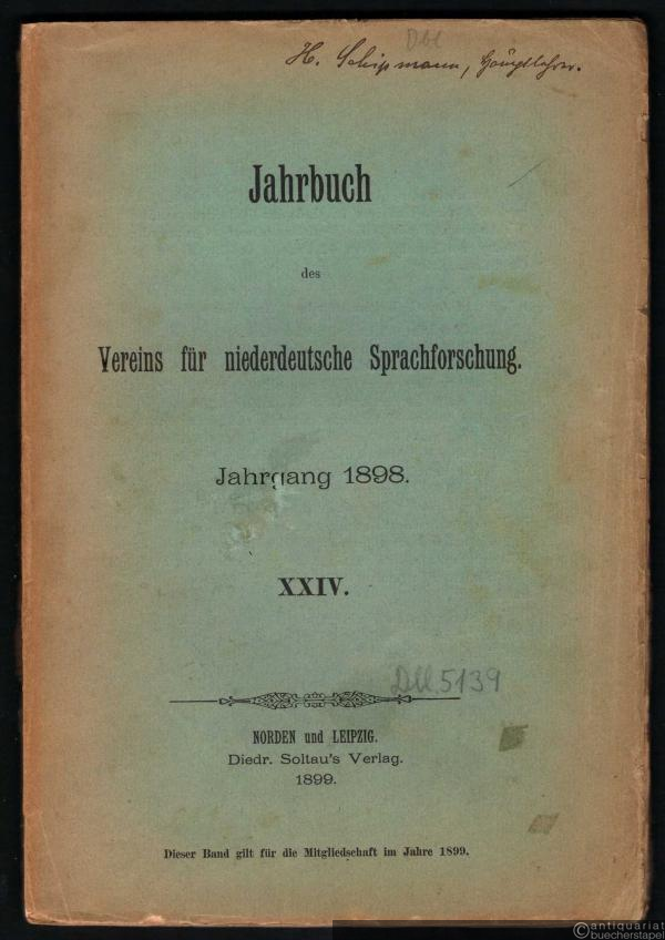  - Jahrbuch des Vereins für niederdeutsche Sprachforschung. Jahrgang 1898. XXIV.
