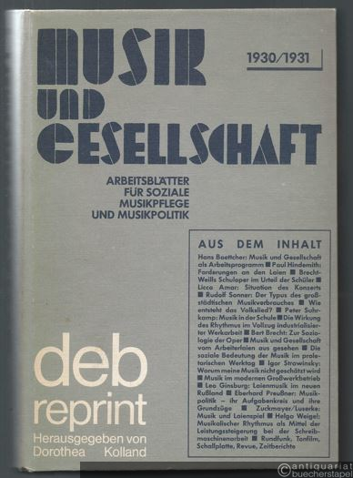  - Musik und Gesellschaft. Arbeitsblätter für soziale Musikpflege und Musikpolitik 1930/31.